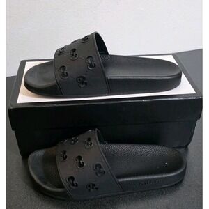 GUCCI 573922 Flat GG Women Slide Sandals Shower Pool Rubber Black 41 Slip On EUC
